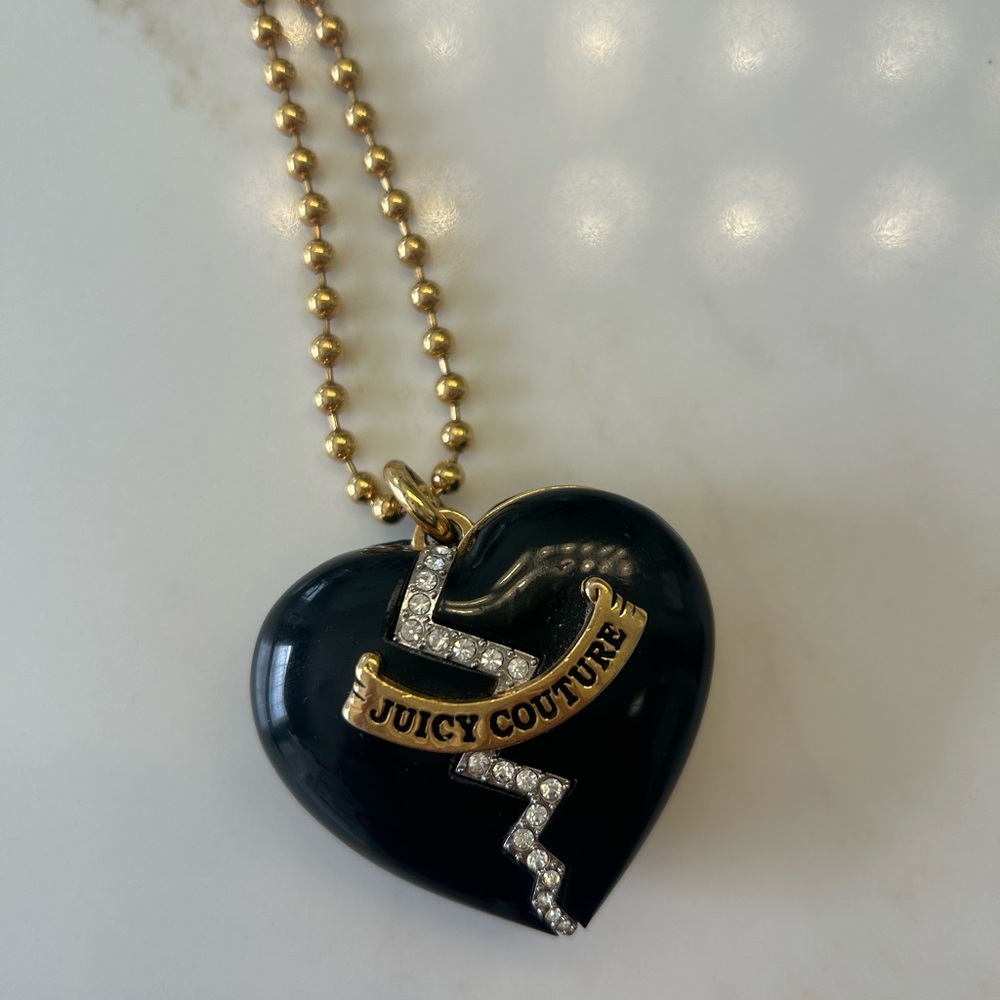Vintage Juicy Couture Black Heart and Gold Y2K Lip Balm Necklace
